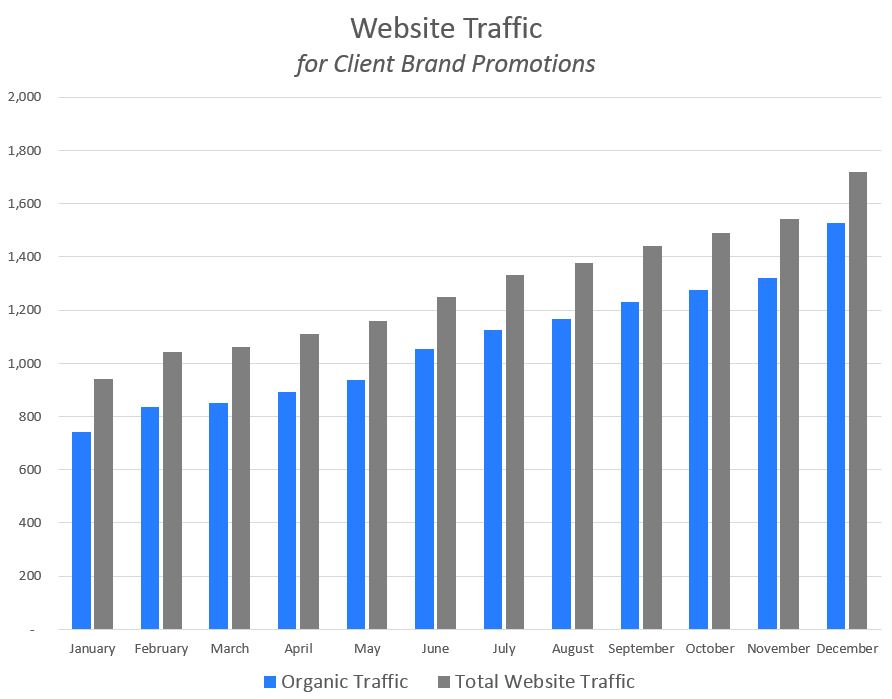 bar graph showing organic website traffic growth over a year for client