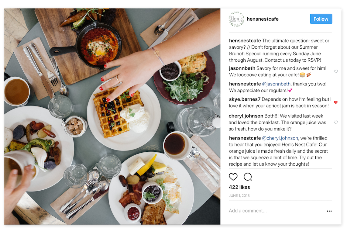 Social Media Monitoring and Responding example of hens nest cafe