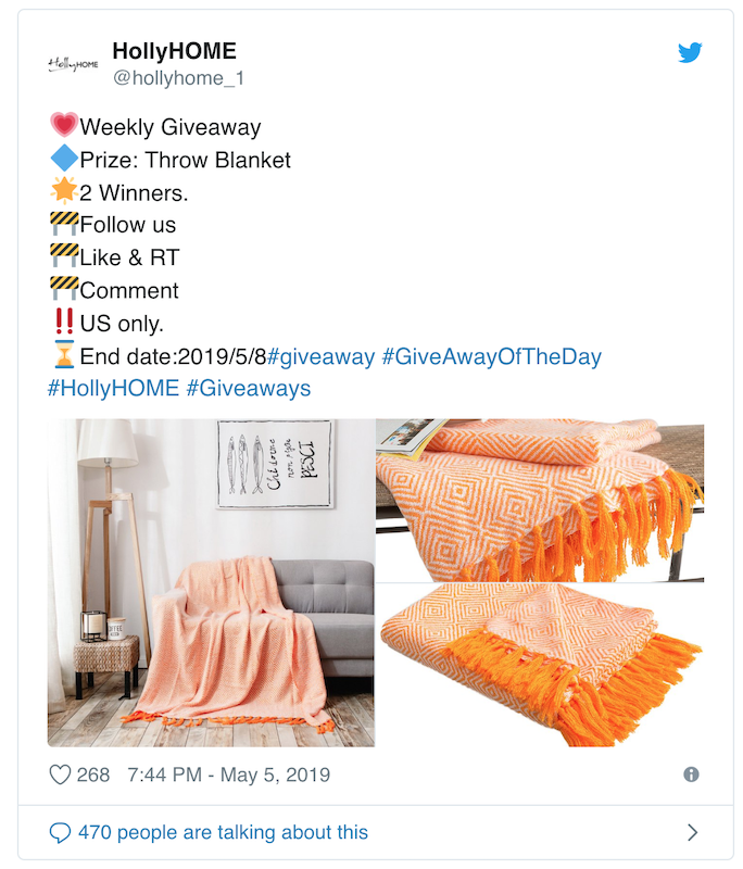 digital marketing agency screenshot of holly home twitter contest