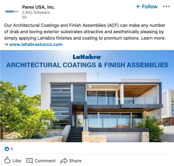 Social media marketing agency screenshot of Parex LinkedIn post example