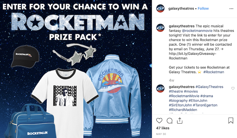 digital marketing agency screenshot of Galaxy Theatre instagram contest