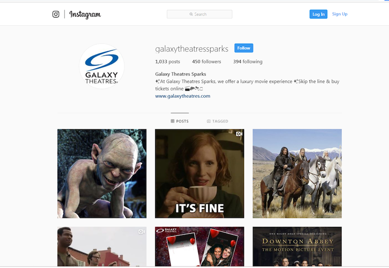 social media agency screenshot of client Galaxy Theatres Instagram profile