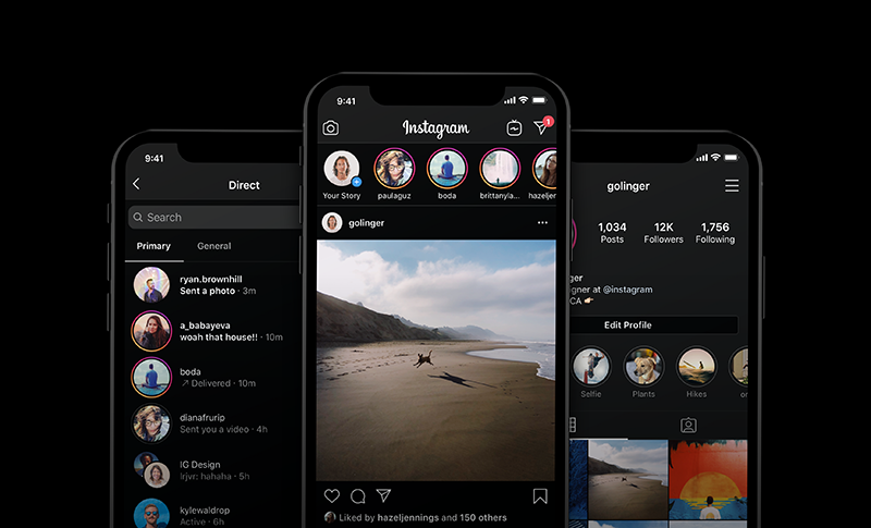 Instagram management screenshot of new Instagram dark mode for IOS 13 Android 10 users