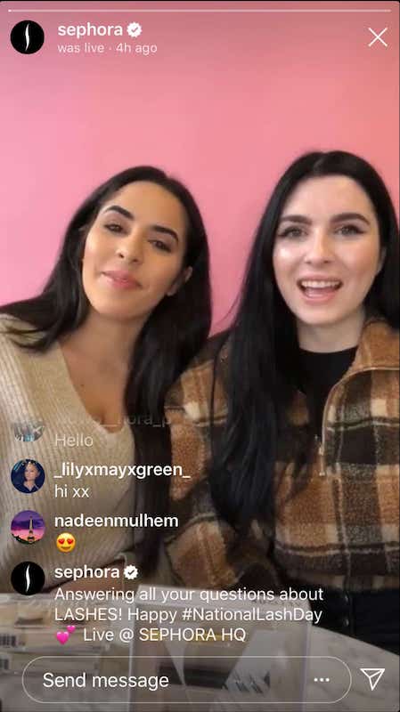 screenshot of Sephore Instagram Live to show example of social media strategy