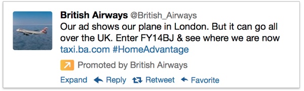 social media management screenshot of British Airways to show example of twitter ad