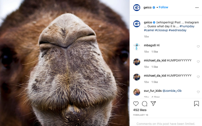 Instagram screenshot of Geico post to show example of brand personality via brand development agency