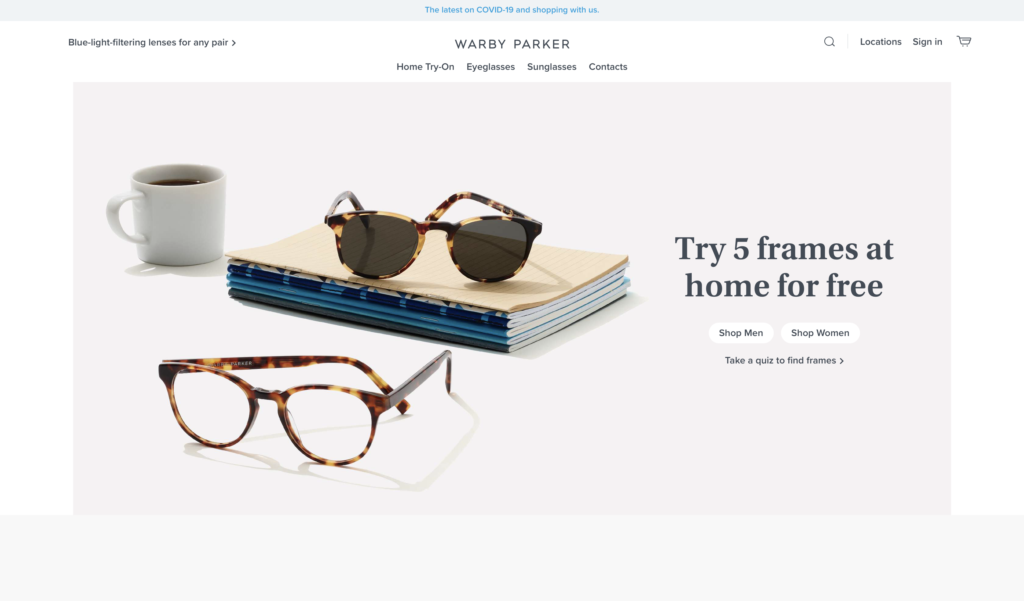 Social Media marketing agency screenshot of warby parker glasses and coffee for blog post