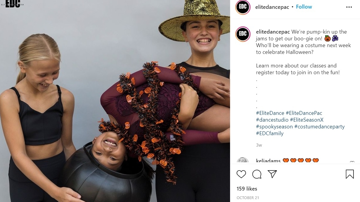 Instagram marketing agency screenshot of Elite Dance post to show example of seasonal content.